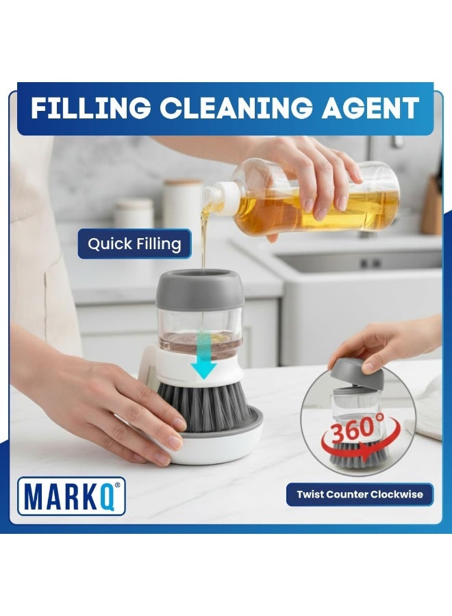 MARKQ موزع صابون مع فرشاة أطباق، فرشاة تنظيف متعددة الاستخدامات للمطبخ للأطباق، الأواني والمقالي، حجم مدمج، رمادي - Image 3