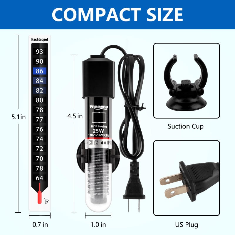 FREESEA Aquarium Fish Tank Heater: 25W/50W/100W/300W Small Submersible Aquarium Heater with Preset Temperature for 1-5 Gallon Betta Turtle Freshwater Saltwater Tank - Image 5