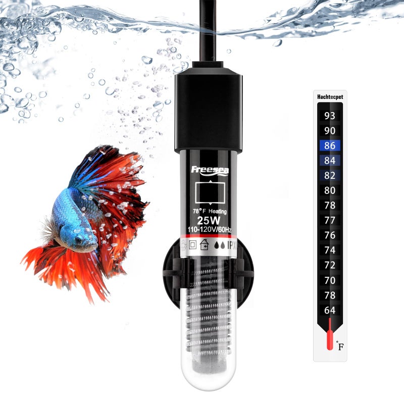 FREESEA Aquarium Fish Tank Heater: 25W/50W/100W/300W Small Submersible Aquarium Heater with Preset Temperature for 1-5 Gallon Betta Turtle Freshwater Saltwater Tank - Image 1