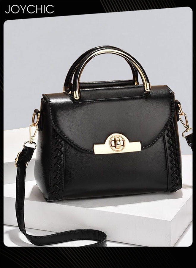 Joychic حقيبة كتف صغيرة للنساء حقيبة جلدية PU عتيقة مقاومة للماء ومقاومة للاهتراء بسحاب حقيبة متعددة الوظائف عبر الجسم سوداء - Image 3