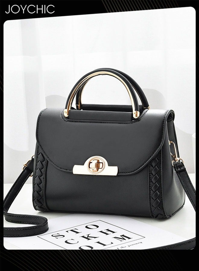 Joychic حقيبة كتف صغيرة للنساء حقيبة جلدية PU عتيقة مقاومة للماء ومقاومة للاهتراء بسحاب حقيبة متعددة الوظائف عبر الجسم سوداء - Image 1