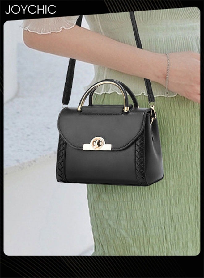 Joychic حقيبة كتف صغيرة للنساء حقيبة جلدية PU عتيقة مقاومة للماء ومقاومة للاهتراء بسحاب حقيبة متعددة الوظائف عبر الجسم سوداء - Image 2