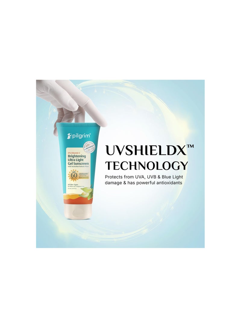 PILGRIM Pilgrim 5% Vitamin C Brightening Ultra Light Gel Sunscreen SPF 60 PA++++ 45ml | UVA/UVB Protection | No White Cast | Fights Tanning, Brightens Skin | Lightweight & Non-Greasy | For All Skin Type - Image 2