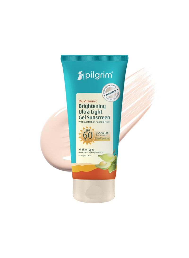 PILGRIM Pilgrim 5% Vitamin C Brightening Ultra Light Gel Sunscreen SPF 60 PA++++ 45ml | UVA/UVB Protection | No White Cast | Fights Tanning, Brightens Skin | Lightweight & Non-Greasy | For All Skin Type - Image 3