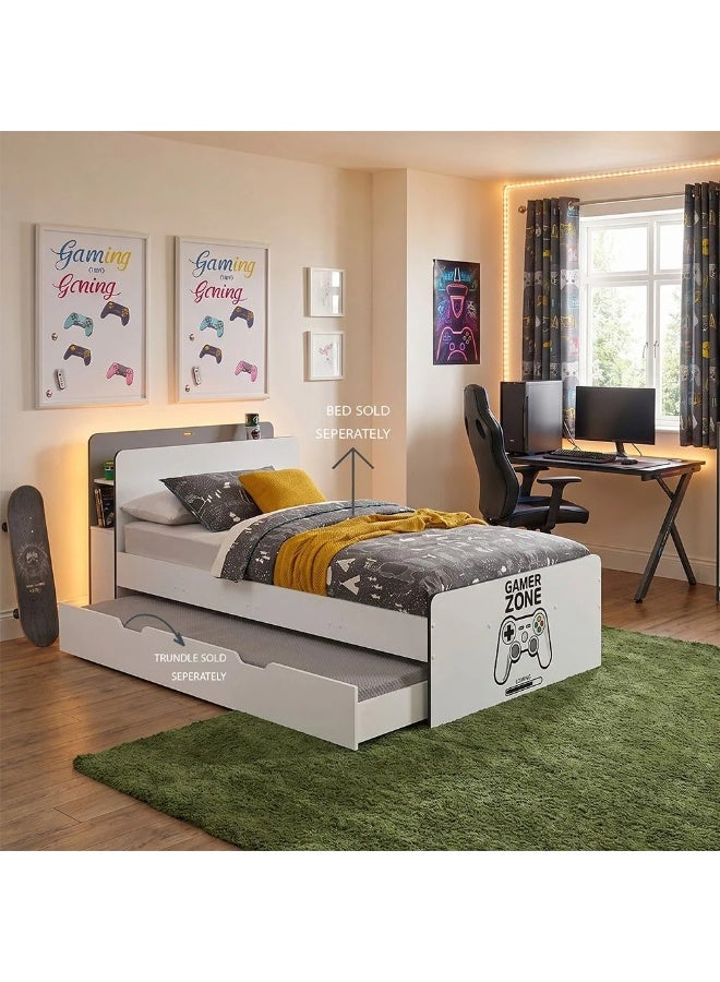 DANUBE HOME Gamerzone 90X190 Trundle Bed ( (Bed Sold Separately) Modern Design Wooden Single Bed Frame Furniture Comfortable Bed (Mattress Not Included) L204Xw128Xh90Cm-White And Grey - Image 2