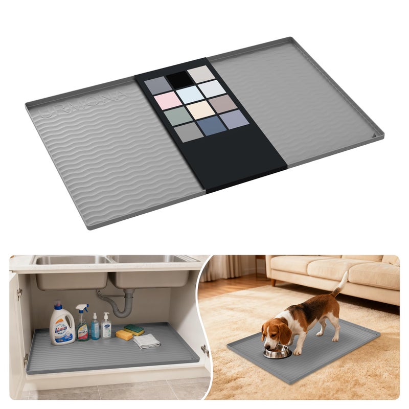 URMONA Waterproof Silicone Under Sink Mat 31'' x 22'' Shelf Liner for Kitchen and Bathroom, Cabinet and Counter Protector, Storage and Organizers, Litter Mat, Pet Cat Puppy Essentials(Beige) - Image 1