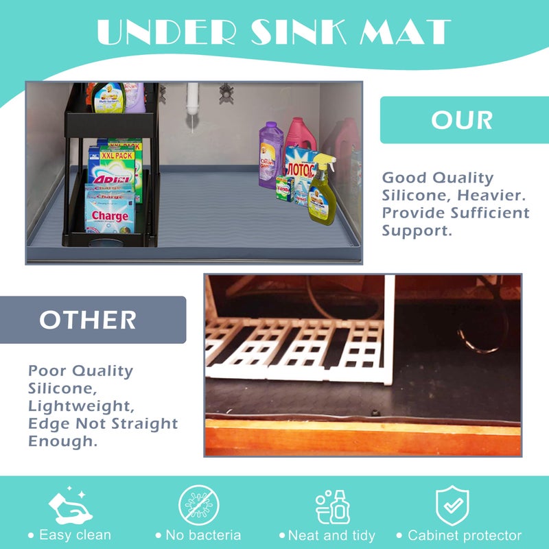 URMONA Waterproof Silicone Under Sink Mat 31'' x 22'' Shelf Liner for Kitchen and Bathroom, Cabinet and Counter Protector, Storage and Organizers, Litter Mat, Pet Cat Puppy Essentials(Beige) - Image 5