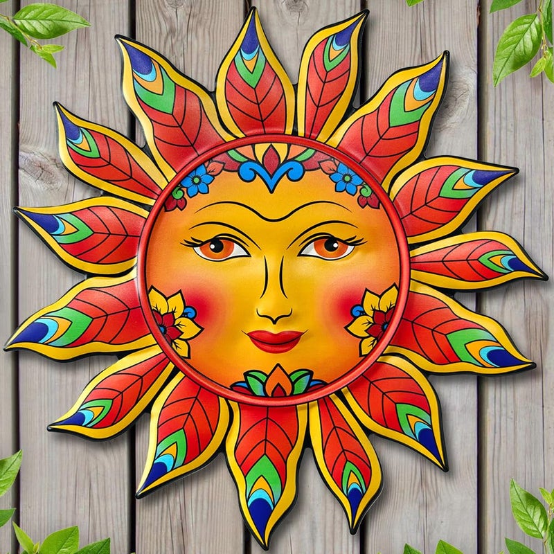 Daogtc Metal Sun Flower Wall Decor,13inches Sun Wall Art Hanging Decoration for Indoor and Outdoor, Garden Farmhouse Yard Patio Fence Living Room Bedroom Decor - Image 1