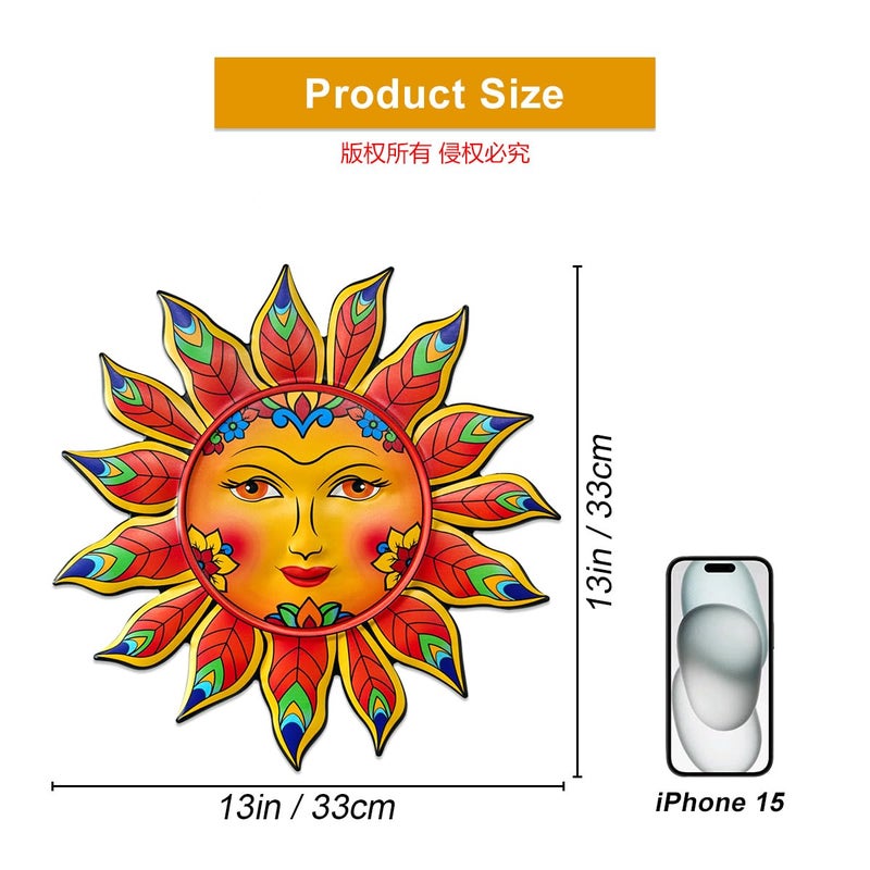 Daogtc Metal Sun Flower Wall Decor,13inches Sun Wall Art Hanging Decoration for Indoor and Outdoor, Garden Farmhouse Yard Patio Fence Living Room Bedroom Decor - Image 3