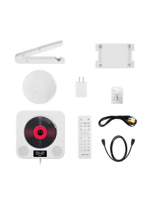 Portable Bluetooth CD Player,Wall Mountable CD/DVD Player for Home with Remote Control Dust Cover LCD Display Built-in HiFi Speakers FM Radio,Support CD/DVD/MP3/USB/AUX Input Output (White)