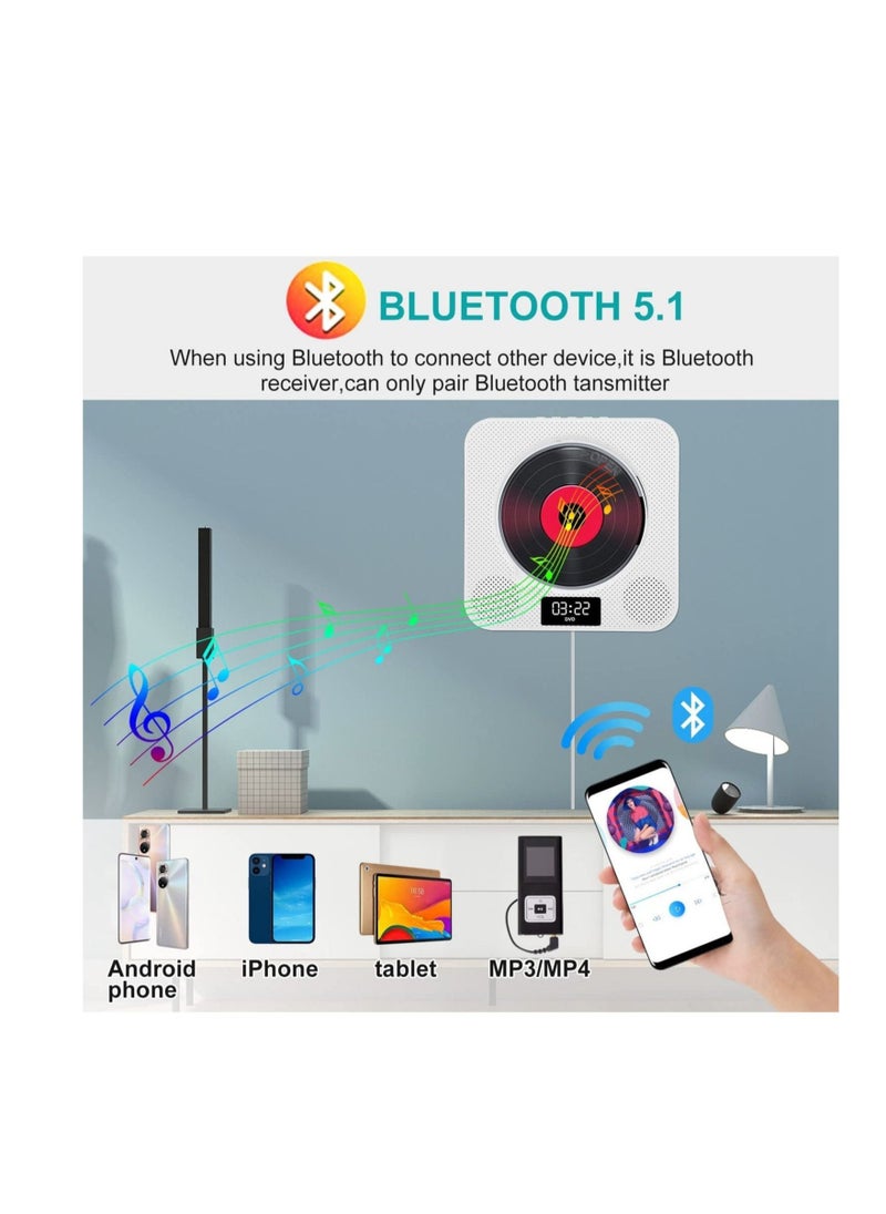 Generic - Portable Bluetooth CD Player,Wall Mountable CD/DVD Player for Home with Remote Control Dust Cover LCD Display Built-in HiFi Speakers FM Radio,Support CD/DVD/MP3/USB/AUX Input Output (White) - Image 1