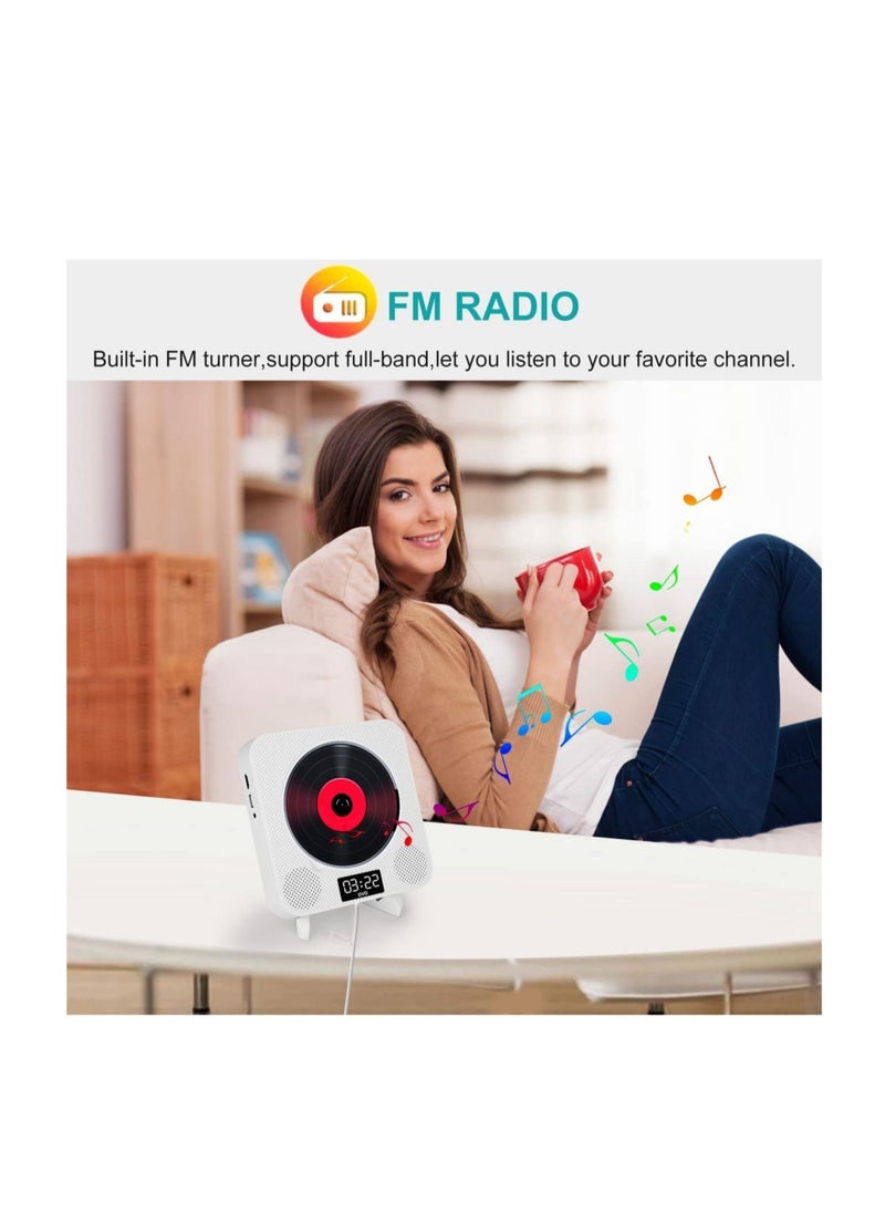 Generic - Portable Bluetooth CD Player,Wall Mountable CD/DVD Player for Home with Remote Control Dust Cover LCD Display Built-in HiFi Speakers FM Radio,Support CD/DVD/MP3/USB/AUX Input Output (White) - Image 1