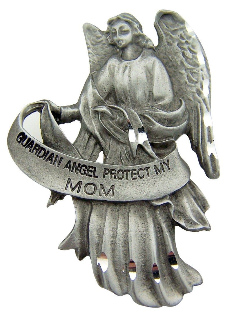 WJ Hirten Pewter Guardian Angel Visor Clip, 2 1/2 Inch - Protect My Mom Silver - Image 1