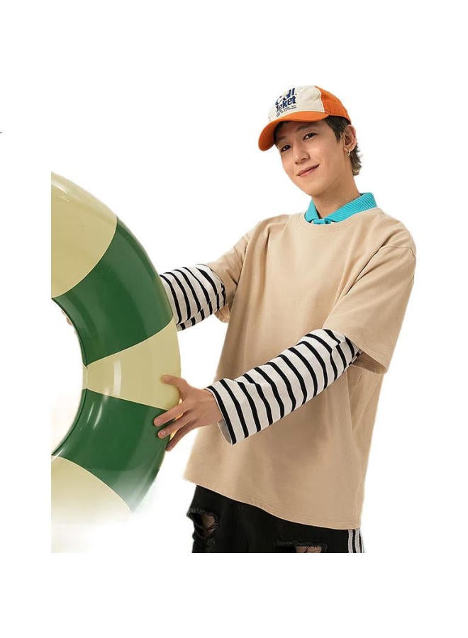 GENIOLAMODE Men'S Short Sleeve Summer Cotton Casual Fashion All-Match National Tide Lion Print Youth T-Shirt Men'S Clothing Khaki 2Xl - Image 2