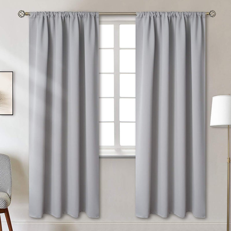 BGment Rod Pocket Blackout Curtains for Bedroom - Thermal Insulated Room Darkening Curtain for Living Room  52 x 72 Inch  2 Panels  Light Grey - Image 1