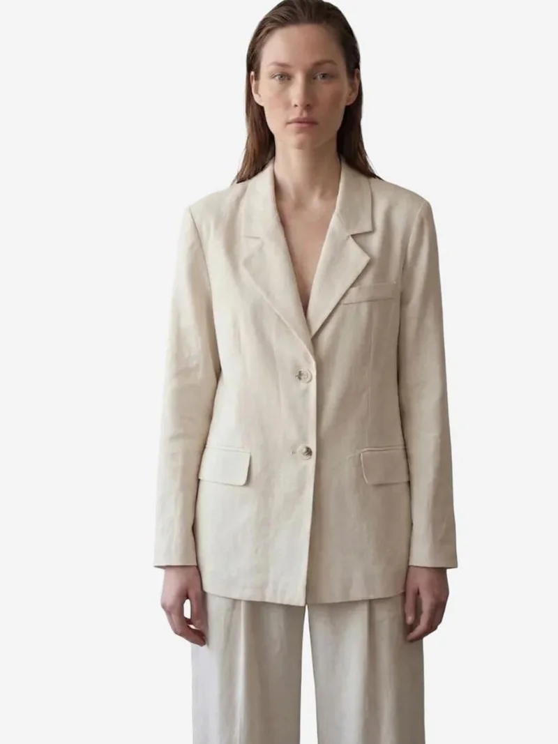 MY FASHION Cotton Linen Blazer with Button Closure