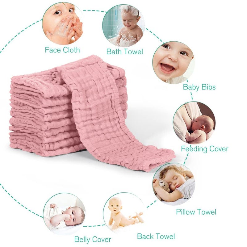 Yoofoss Muslin Burp Cloths for Baby 10 Pack 100% Cotton Baby Washcloths for Boys Girls Large 20''X10'' Super Soft and Absorbent Bean Paste - Image 5