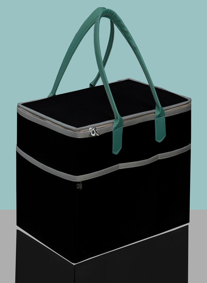 GREEN DECOR-400 GSM Non Woven Fabric Cute Diaper Caddy Bag with Handles & Zip Lock for Smart Mothers Baby Diaper Caddy Wipes Felt Storage Organizers,Foldable & Portable(Black&Turquoise-15X10X8 Inch) - Image 1