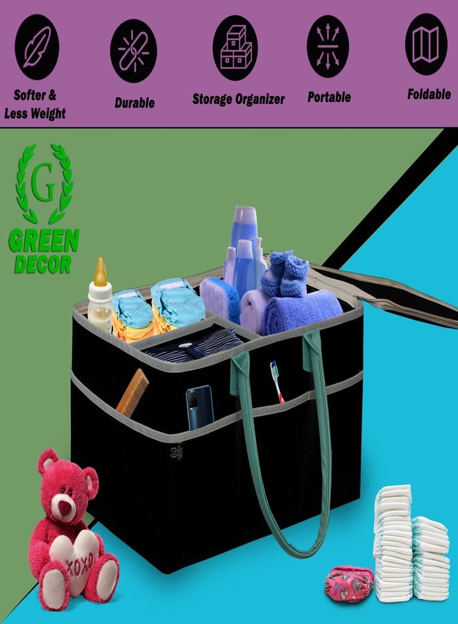 GREEN DECOR-400 GSM Non Woven Fabric Cute Diaper Caddy Bag with Handles & Zip Lock for Smart Mothers Baby Diaper Caddy Wipes Felt Storage Organizers,Foldable & Portable(Black&Turquoise-15X10X8 Inch) - Image 5