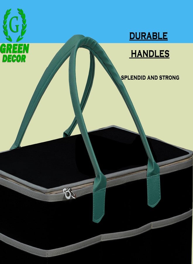 GREEN DECOR-400 GSM Non Woven Fabric Cute Diaper Caddy Bag with Handles & Zip Lock for Smart Mothers Baby Diaper Caddy Wipes Felt Storage Organizers,Foldable & Portable(Black&Turquoise-15X10X8 Inch) - Image 2