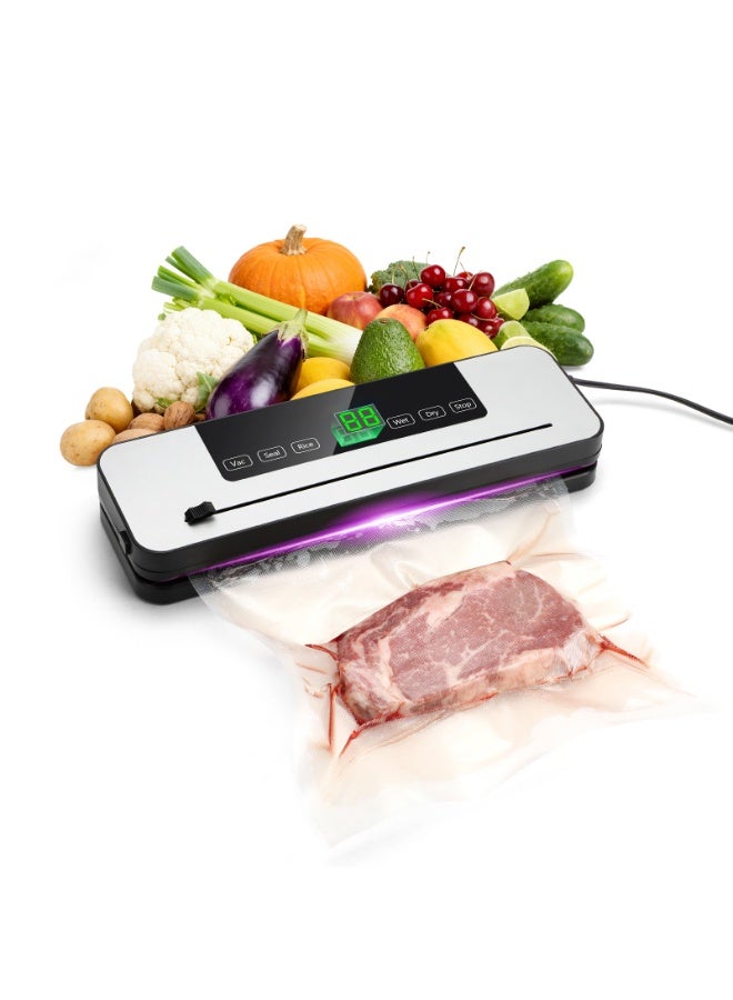Vacuum Sealer with Powerful Suction, One-Touch Vacuum Sealing Machine with Built-in Cutter, Dry & Wet Modes for Preservation, Compact Food Packer for Sous Vide, Meal Prep, Bulk Food Storage