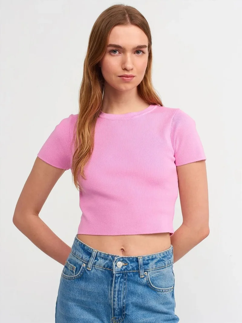 ديلفين DILVIN Women's Ribbed Crop T-Shirt