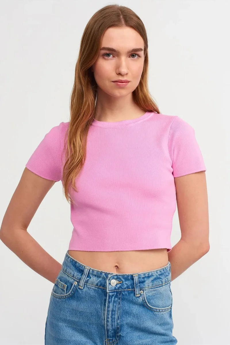 DILVIN Women's Ribbed Crop T-Shirt