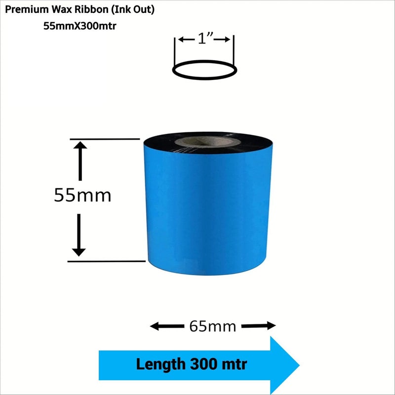 Semana 55mmX300mtr Thermal Transfer Barcode Premium Wax Ribbon (Ink Out) for Printer TSC, Zebra, Citizen, Datamax, Toshiba, Sato Etc; Pack of 10Rolls - Image 1