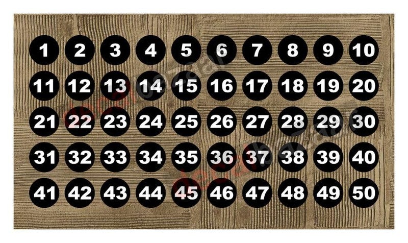 decalbazaar ملصق دائري رقم 1-50، فينيل لامع، 5 بوصات، أسود (كود 15.25) - Image 1