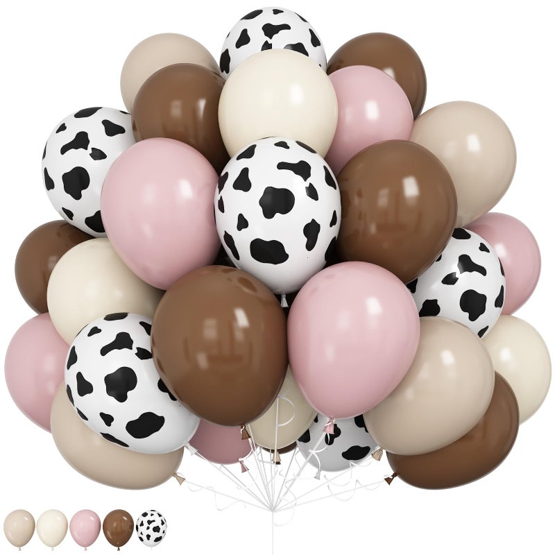 Froova Cowgirl Balloon Dusty Blush Pink Brown Tan Coffee Beige Sand White Ivory Nude Retro Party Balloons Cow Print Balloon for Boho Rodeo Baby Shower Birthday Farm Theme Western Cowgirl Party Decor - Image 2