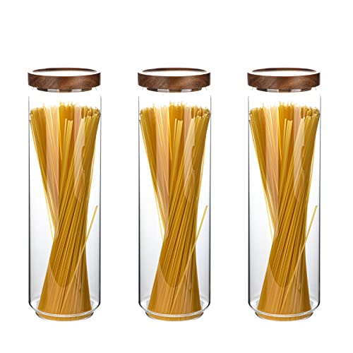 Homtop Glass Storage Containers Set of 3, 54 OZ High Borosilicate Glass Jars with Wooden Lids Kitchen Food Canisters s for Coffee Beans/Sugar/Noodles/Nuts/Cookies/Pasta - Image 1