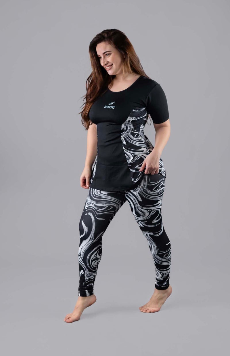 Keepfit Women's Marble Printed 2-Piece Padded Plus Size Swimset |Swimming Suit for Women - Image 3