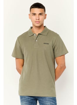 Men Regular Fit Brand Logo Short Sleeves Polo Shirt, Olive