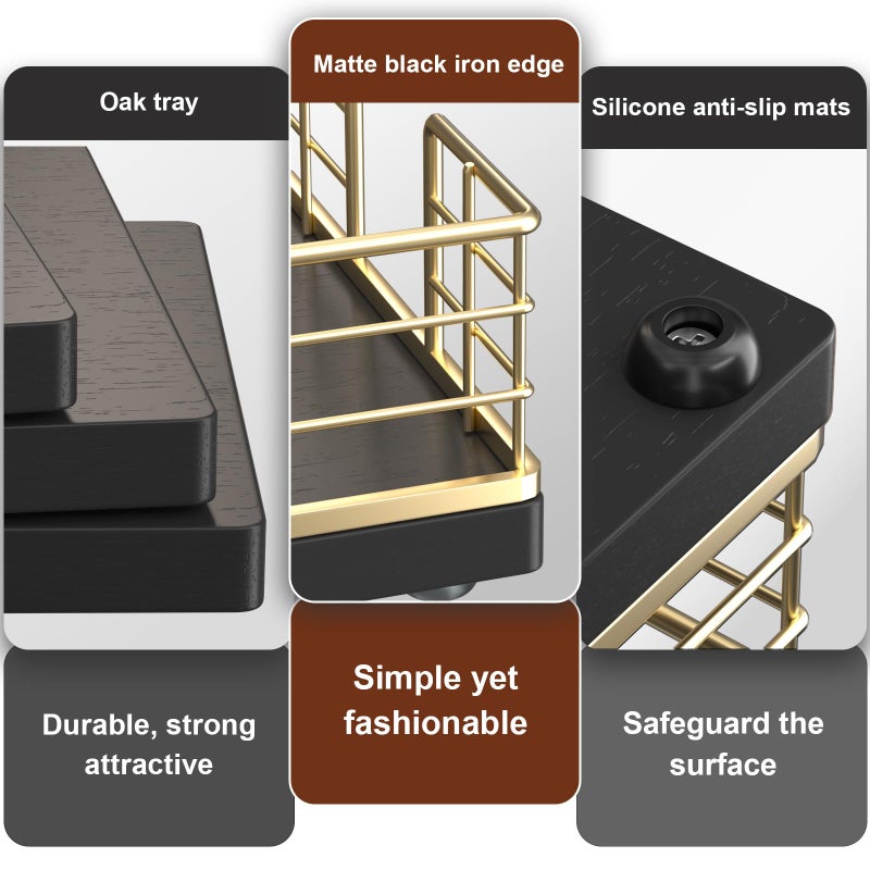 Wican Guest Towel Holder Tray for Bathroom, Oak and Iron Napkins Holder for Powder Room Dinning Table Wooden Basket for Disposable Paper Hand Towels Gold and Black - Image 4
