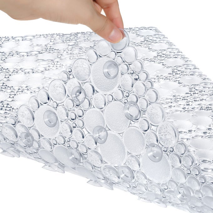 EXTRA LONG PEBBLE BATH TUB SHOWER MAT 342 X 157 BATHMAT NONSLIP WITH SUCTION CUPS MACHINE WASHABLE BATHROOM MATS SMOOTHNONTEXTURED SURFACE ONLY 342 X 157 CLEAR
