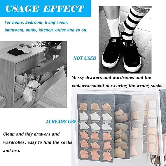 AG E-Com AG ECom DualSided 1218 30 Pocket Hanging Closet with Mesh Pockets Wardrobe Storage Cloth Space Saver Bag for Bra Underwear Underpants Socks 78 X 40cm Grey  - Image 3