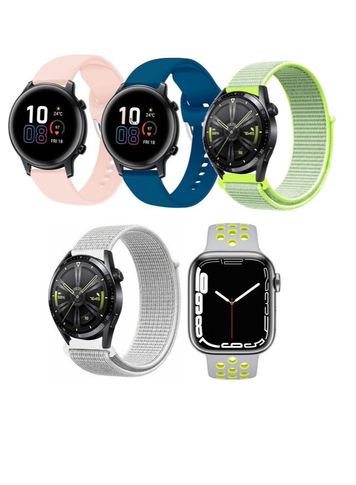 Perfii 5pcs Watchband Bundle Compatible with all Samsung, Huawei, Amazfit, Fitbit and Honor with 20mm band size - Image 1