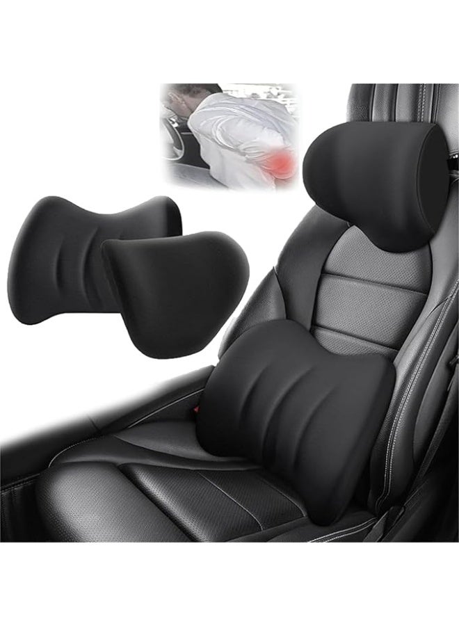 Ergonomic Memory Foam Car Neck and Back Lumbar Support Cushion Set, Black - Image 1