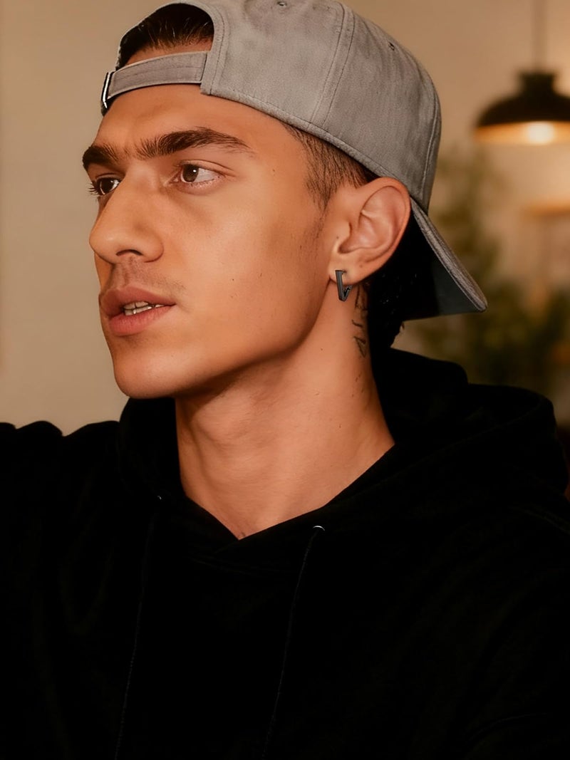 ChainsHouse Stud Earrings for Men Women,316L Stainless Steel/14K Gold/Black Plated Metal, Punk Hypoallergenic Surgical Huggie Hoop Earrings Mens Jewelry Piercing Hoop Earrings, Black-Triangle - Image 4