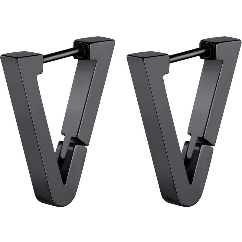 ChainsHouse Stud Earrings for Men Women,316L Stainless Steel/14K Gold/Black Plated Metal, Punk Hypoallergenic Surgical Huggie Hoop Earrings Mens Jewelry Piercing Hoop Earrings, Black-Triangle - Image 1