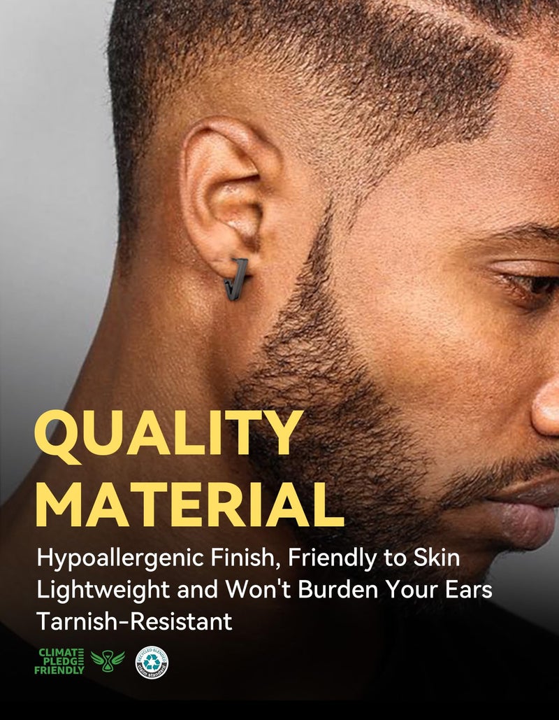 ChainsHouse Stud Earrings for Men Women,316L Stainless Steel/14K Gold/Black Plated Metal, Punk Hypoallergenic Surgical Huggie Hoop Earrings Mens Jewelry Piercing Hoop Earrings, Black-Triangle - Image 2