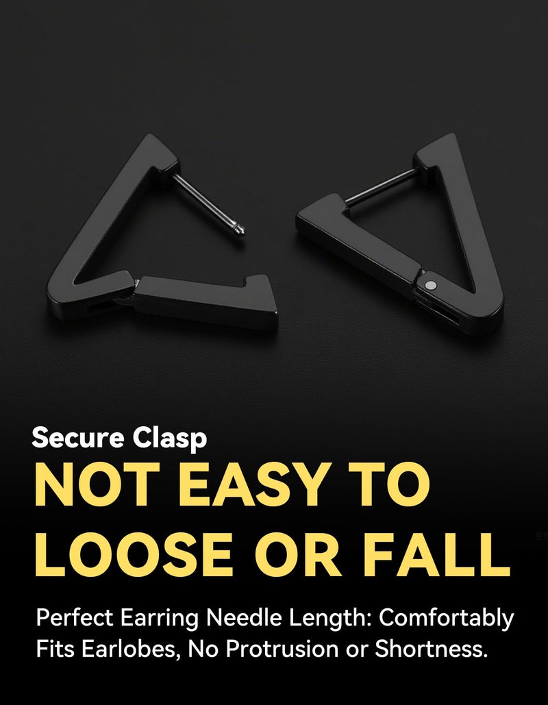 ChainsHouse Stud Earrings for Men Women,316L Stainless Steel/14K Gold/Black Plated Metal, Punk Hypoallergenic Surgical Huggie Hoop Earrings Mens Jewelry Piercing Hoop Earrings, Black-Triangle - Image 5