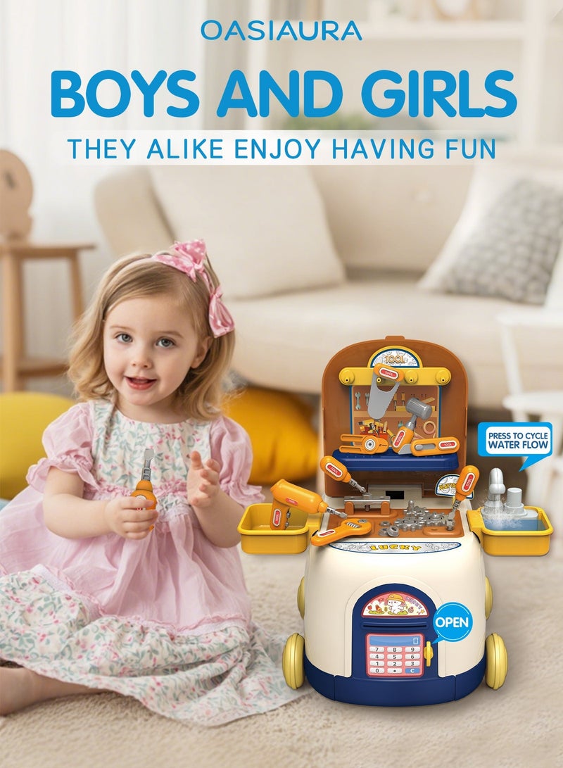 OASIAURA 2-3 Years Old Kids 2-in-1  Educational Bus Car Toy & Tool Box Set, Toddler Pretend Play Kit with Portable Storage (Blue) - Image 5