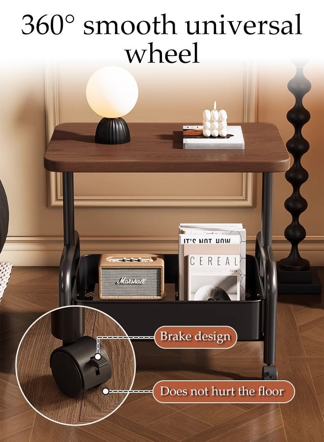 DUNISO 2-Tier Sofo Side Table Multifunctional Narrow Side Table with Storage Basket Mobile Sofa Side Cabinet Household Storage Cart Couch Table Bedside Table Shelf for Living Room, Bedroom, Balcony, Office - Image 5