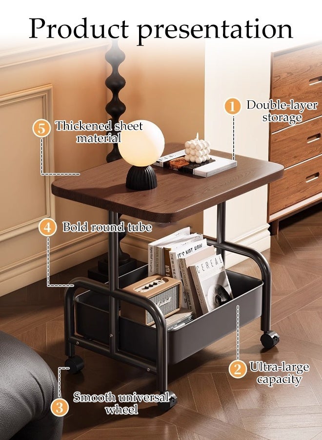 DUNISO 2-Tier Sofo Side Table Multifunctional Narrow Side Table with Storage Basket Mobile Sofa Side Cabinet Household Storage Cart Couch Table Bedside Table Shelf for Living Room, Bedroom, Balcony, Office - Image 2
