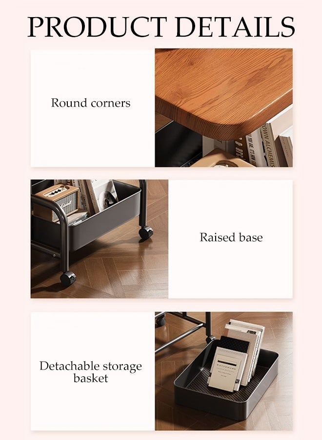 DUNISO 2-Tier Sofo Side Table Multifunctional Narrow Side Table with Storage Basket Mobile Sofa Side Cabinet Household Storage Cart Couch Table Bedside Table Shelf for Living Room, Bedroom, Balcony, Office - Image 4