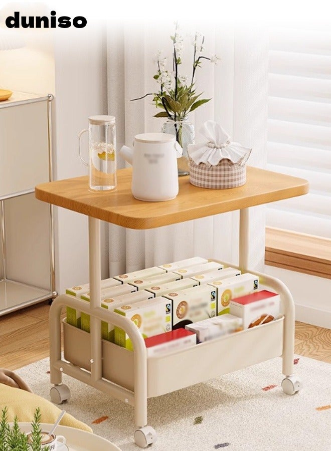 DUNISO 2-Tier Sofo Side Table Multifunctional Narrow Side Table with Storage Basket Mobile Sofa Side Cabinet Household Storage Cart Couch Table Bedside Table Shelf for Living Room, Bedroom, Balcony, Office - Image 1
