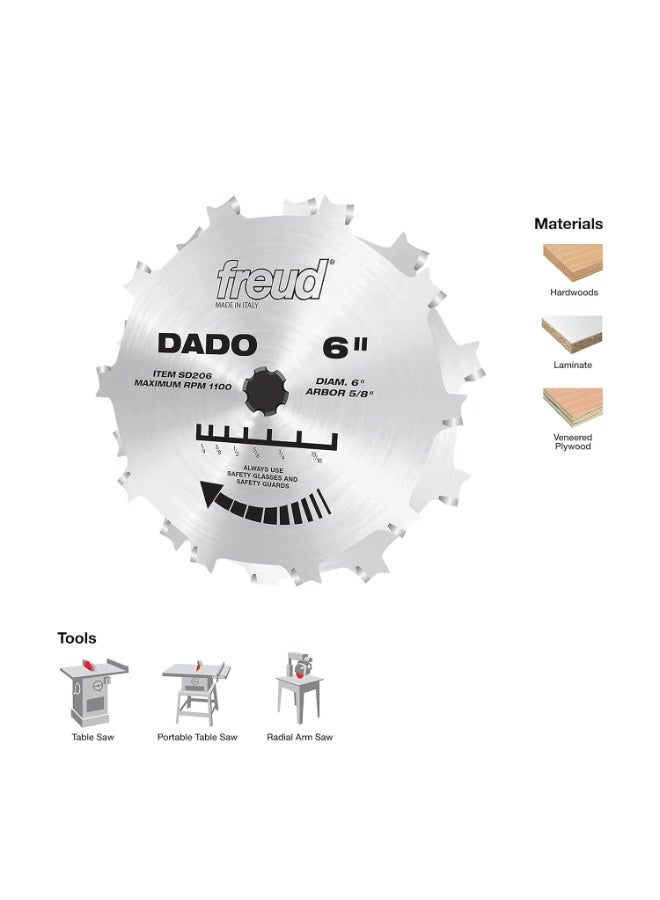 freud Freud Pro Dado Sets with Premium TiCo Hi-Density Carbide Crosscutting Blend for Maximum Performance - 6" Diameter, 10 Teeth, 5/8" Arbor - SD206 - Image 3