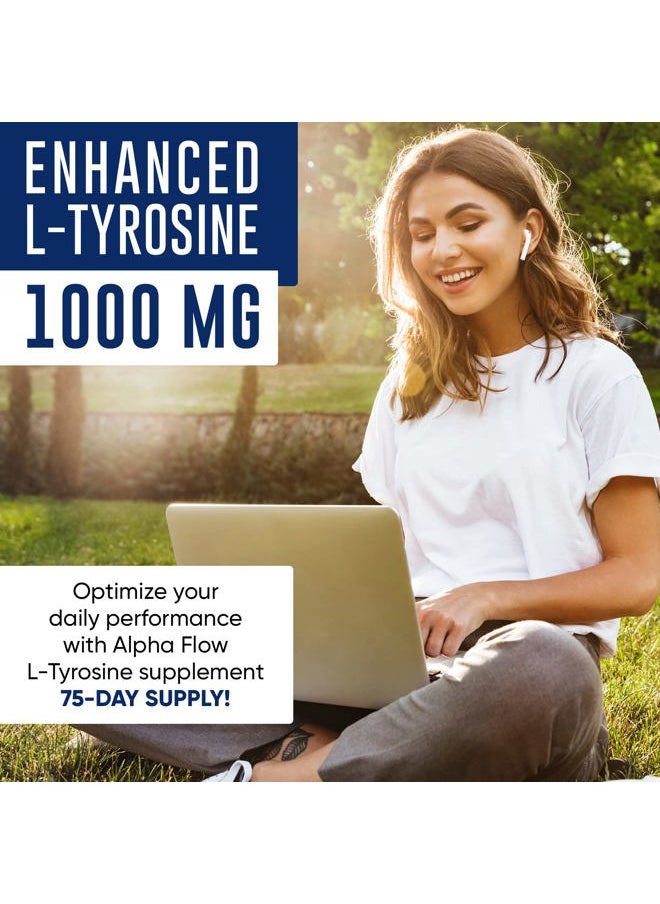 ALPHA FLOW - L Tyrosine 1000MG Capsules - All-Natural L- Tyrosine Supplement for Focus & Energy Boost - Non-GMO & Gluten-Free - Vegan 150 Caps -500mg x 2 per Serving - Image 1