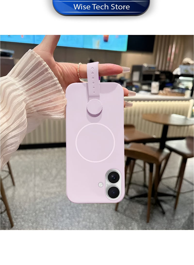 Wtech Apple iPhone 16 Plus 5G 2024 Invisible Magnetic Liquid Silicone Rotating Wristband Case Cover (MCRPSN) - Light Pink - Image 3